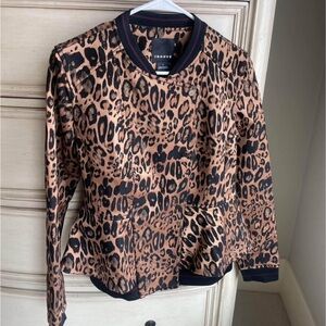 Trouve Leopard Print Crew Neck Jacket - Brown and Black